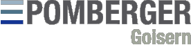 Drei horizontale Striche. Daneben der Schriftzug Pomberger Goisern